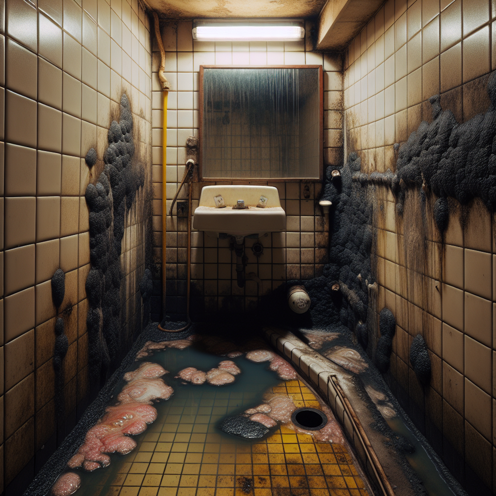 施工前の浴室（黒カビと水垢の蓄積）