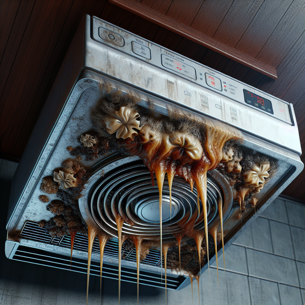 施工前のレンジフード（油汚れの蓄積）